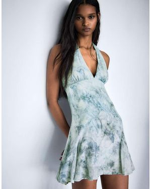Bershka Mini Jurk Met Halternek En Print - Blauw