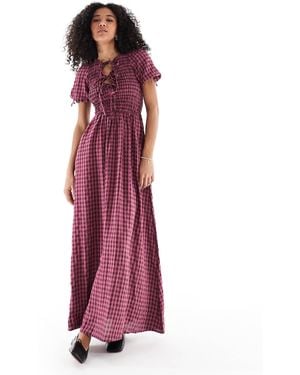 Daisy Street Shirred Bodice Front Tie Detail Maxi Dress - Purple