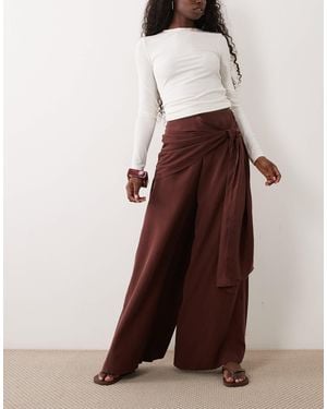 ASOS Wrapover Detail Wide Leg Pants - Brown