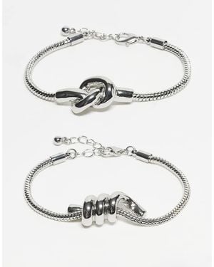 ASOS Pack De 2 Pulseras Plateadas De Cadena Con Detalles Anudados Gruesos De - Gris