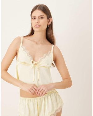 KAT THE LABEL Sorrento Satin Lace Trim Camisole - Natural