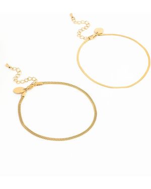 Lovisa Waterproof Plated Stainless Steel Mixed Snake Chain Anklets 2-Pack - White