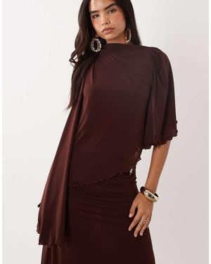ASOS Co-Ord Stretch Chiffon Draped Asymmetric Cape Top With Trim - Purple