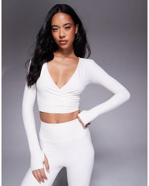 4505 Soft Touch Ballet Wrap Long Sleeve Top - White