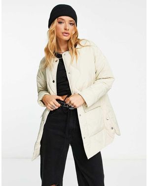 VIOLET ROMANCE Collarless Quilted Jacket With Pockets - White