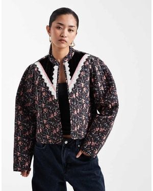 Miss Selfridge Ditsy Victoriana Crop Jacket - Grey