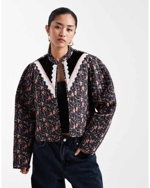 Miss Selfridge Ditsy Victoriana Crop Jacket - Grey