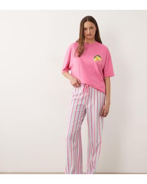 ASOS Asos Design Tall Make Lemonade Short Sleeve And Trousers Sleepwear Set - Pink