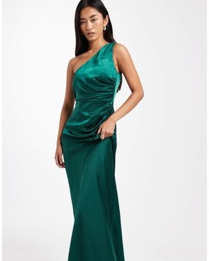 Six Stories Bridesmaid One-shoulder Satin Maxi Dress - Green