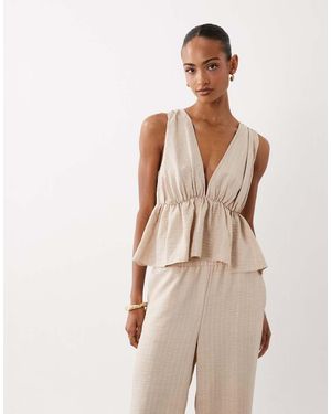 ASOS Linen V Front Sleeveless Peplum Top - Natural