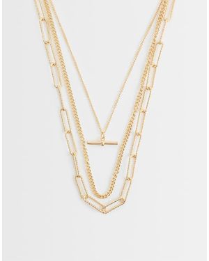 Accessorize Collar De 3 Hileras Con Cadenas Delicadas Y Barra En Forma De "T" De - Blanco