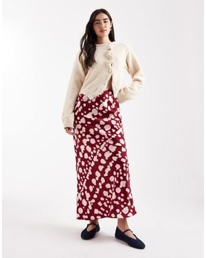 Wednesday's Girl Smudgy Dot Print Bias Cut Midaxi Skirt - White