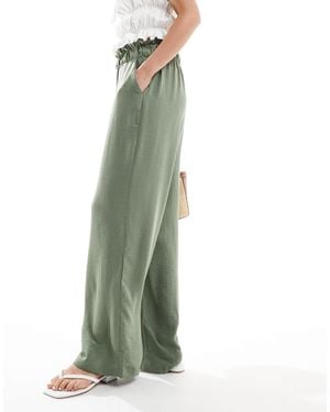 Jdy Paperbag Waist Wide Leg Linen Pants - Green