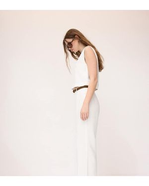 Stradivarius Straight-leg Linen Mix Trousers With Belt - Natural