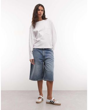 Collusion Boxy T-Shirt Met Lange Mouwen En Zak - Blauw