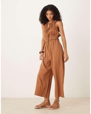 ASOS Double Cloth Gathered Bust Jumpsuit - Natural