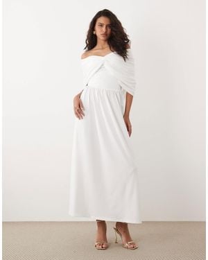 SNDY'S Bandeau Draped Shoulder Detail Dropped Waist Maxi Dress - White