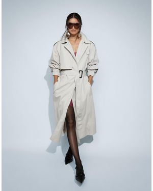 ASOS Longline Oversized Trench Coat With Shoulder Pad - Natural