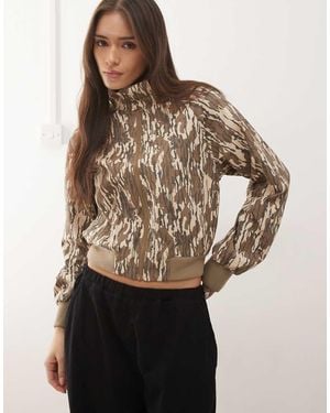 Collusion Funnel Neck Zip Up Track Jacket - Brown