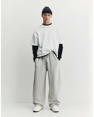 Pull&Bear Interlock Balloon Tracksuit Bottoms - White