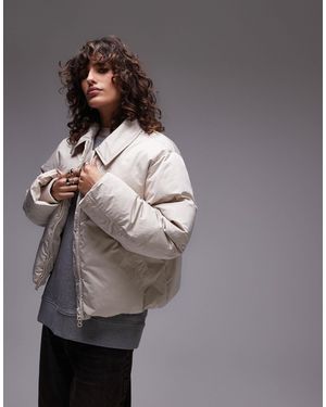 TOPSHOP Collar Cropped Puffer Jacket - Gray