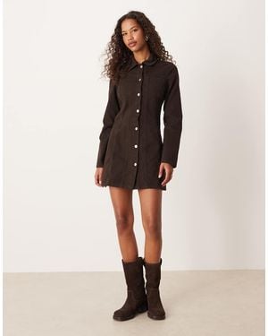 ASOS Denim Long Sleeve Fit And Flare Mini Dress - Natural