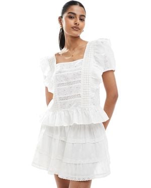 ASOS Square Neck Top With Ruffles - White