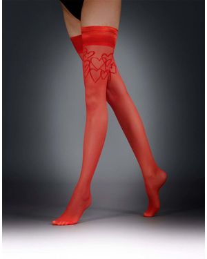 Bluebella Heart Leg/Plain Top Hold Ups - Red
