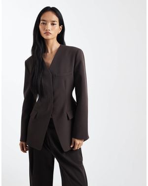 ASOS High Break Point Collarless Blazer - Black