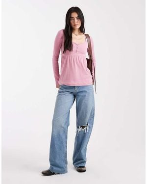 Hollister Top Babydoll A Maniche Lunghe Allacciato Sul Retro - Blu