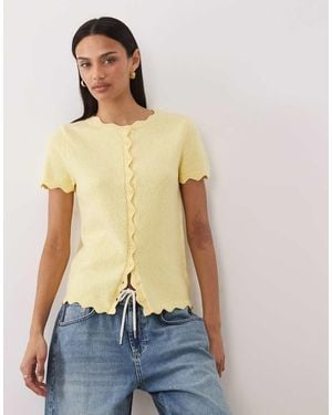 ASOS Slub Yarn Cardigan With Scallop Edges - Blue