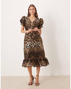 Sister Jane Button Front Jacquard Midi Dress - Natural