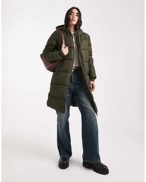 Pieces Hooded Longline Padded Coat - Green