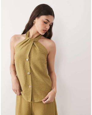 New Look Button Down Halter Neck Top - Natural