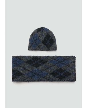 Mango Bufanda Con Estampado De Rombos De Mezcla De Lana De - Azul