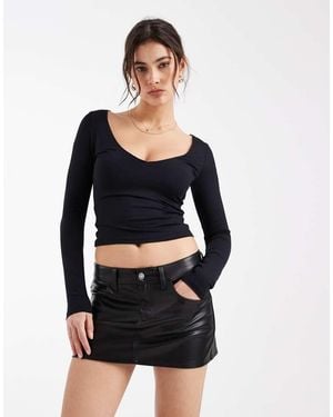 Hollister Low Rise Five Pocket Vegan Leather Mini Skirt - Black