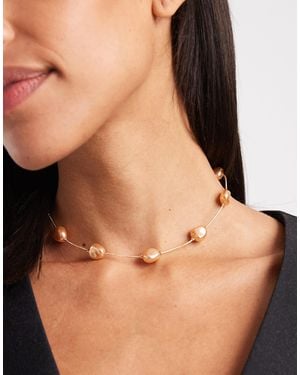 ASOS Necklace With Faux Pearl - Natural