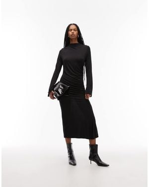 & Other Stories High Neck Long Sleeve Soft Twisted Midi Dress - White
