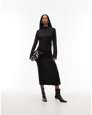 & Other Stories High Neck Long Sleeve Soft Twisted Midi Dress - White