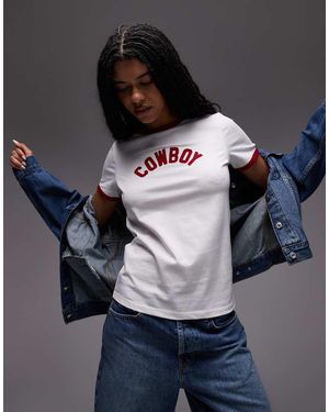 Wrangler Camiseta Blanca Con Estampado De Texto "Cowboy" Y Ribetes De -Blanco - Gris