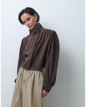ASOS Asym Button Up Jacket With Shoulder Pads - Brown
