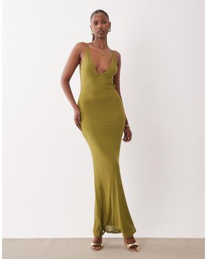 ASOS Mesh Super Scooped Plunge Maxi Dress - Green