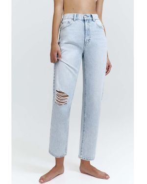 Pull&Bear Ripped Mom Fit Jeans - Blue