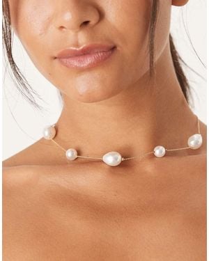ASOS Short Necklace With Large Sized Faux Pearl - Brown