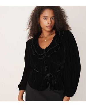 Nobody's Child Tommie Velvet Ruffle Blouse - Black