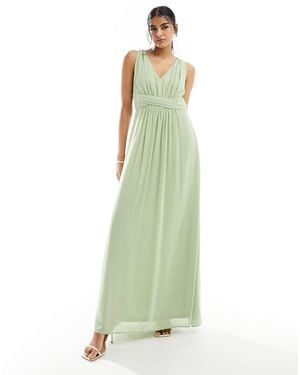 Vila Bridesmaid Wrap Waist Detail Maxi Dress With Pleat Front - Green