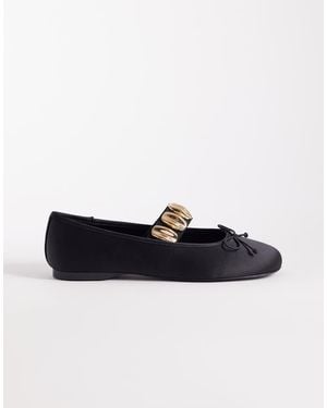 Mango Gold Statement Strap Ballet Court Shoes - Black
