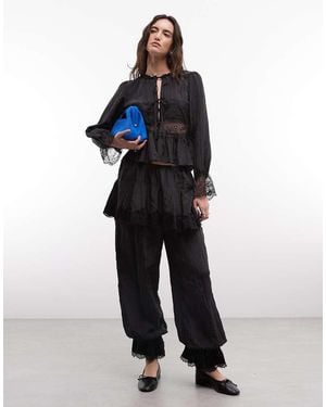 Daisy Street Skirt Overlay Lace Trousers - Blue
