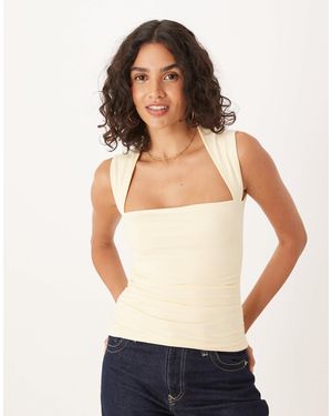 Abercrombie & Fitch Top froncé sans manches avec encolure carrée - Blanc