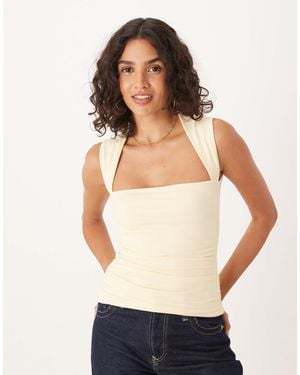 Abercrombie & Fitch Square Neck Ruched Sleeveless Top - White